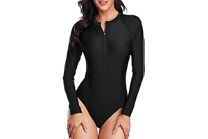 BEACHKINI Costume da Bagno a Maniche Lunghe con Zip da Donna Costume Intero da Bagno Ricreativo Rash Guards