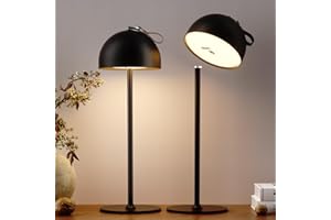 DEELUX Lampe de Table Sans Fil Rechargeable,Hauteur Réglable Métal Lampe de Table avec USB-C,3000K Blanc Chaud Dimmable LED pour l'intérieur et l'extérieur,Noir,2Pcs