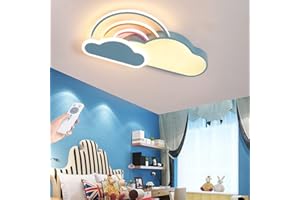 HYQJUNE LED Deckenleuchte Kinderzimmer Deckenlampe Modern Cartoon Weiße Wolken Regenbogen Jungen Mädchen Deckenlicht Acryl Lampenschirm Fernbedienung Baby Schlafzimmer Wohnzimmer Kronleuchter,Blau,65cm