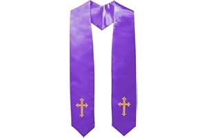 IvyRobes Adults Traditional Clergy Choir Stole with Embroidery Cross 60" Unisex Church Priest Costume 5 Colors
