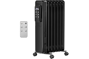 RWFlame Oil Filled Radiator, 1500W Portable Electric Heater with Touch Control Display, Timer & 4 Modes, Overheat Protection & Tip Over Protection, Vertical Heater for Home & Office (Black)