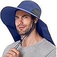 GUSTAVE® Sun Hat for Men Fashion Wide Brim Hat UPF 50+ Sun Cap Neck Flap Design & Adjustable Windproof Chin Strap Sun Hat Unisex Sun Hat Breathable Sun Hat for Hiking, Fishing, Gardening, Navy