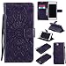 Produktbild Lonchee iPhone 7 Plus (5,5 zoll) Leder Wallet Tasche Brieftasche Schutzhülle , Sonnenblumen geprägten Muster Design Hochwertige PU Leder Folio Tasche Case Hülle im Bookstyle mit Standfunktion Kredit Kartenfächer (lila)