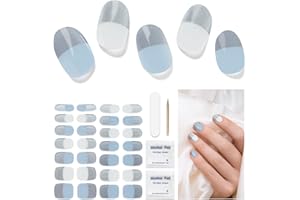 DUKASOU Unghie Gel Adesive UV - 28 Pcs Smalto Adesivo per Unghie Adesivi Unghie Gel Nail Stickers Full Wraps Lampada LED Adesivi per Unghie in Gel per Donne Ragazze Curati Con Lima per Unghie e Stick