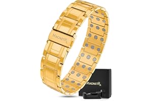 MagnetRX® Bransoletka Magnetyczna dla Mężczyzn o Potrójnej Mocy – Skuteczny Tytanowy Model ze Składanym Zapięciem, Regulowana Długość z Narzędziem do Dopasowania i Pudełkiem Prezentowym (Złota)