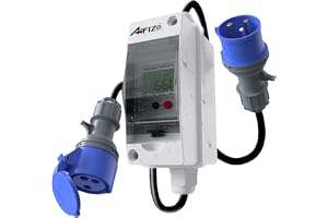 AIFIZO Mobil digital elmätare 80 A 230 V med CEE-kontakt, digital, mobil utomhus, KWH-mätanordning med IP65-vattentät, med åt