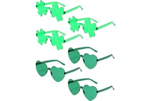 Aviski St Patricks Day Party Glasses, Irish Green Shamrock Heart Shape Rimless Frameless Irish Eyeglasses, Saint Paddy Day Accesorries (3 Shamrock + 3 Heart)