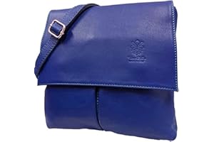 LeahWard Womens Double Pocket Messenger Bag Genuine Italian Soft Leather Cross Body Shoulder Bag Handbag (Royal)