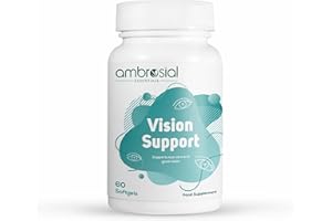 Ambrosial Vision Support Lutein and Zeaxanthin Supplement | Vitamin A, Omega 3, Grape Seed, Green Tea & More | High Strength Eye Vitamins for Macular Support (Pack of 1-60 Softgels)