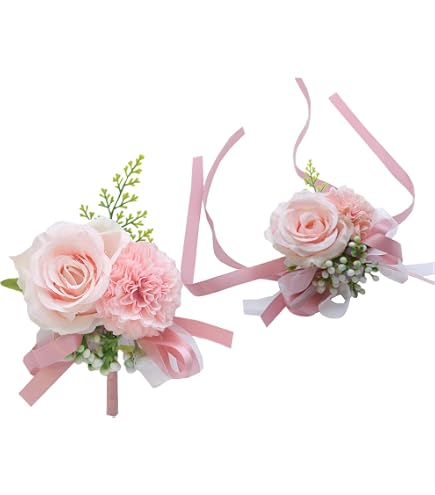 Set Bouquet Da Polso E Fiore All'OCchiello Per Matrimonio – Rose Artificiali Color Polvere, 2 Pezzi