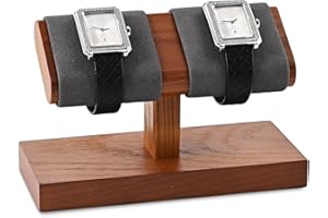 Papten Présentoir pour Montres en bois, Rangement pour Montres Présentoir pour Bijoux pour 2 Montres (Gris)