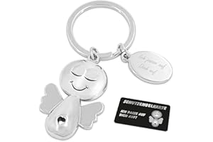 ZWEN Guardian Angel Keyring with Elegant Gift Box + Guardian Angel Card I Key Ring Guardian Angel in Silver - Angel Pendant as Lucky Charm Car Pendant (Silver), silver