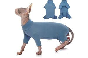 PUMYPOREITY Sphynx Katzen Winterkleidung: Warmer Pullover & Weste - Haarlose Katze Jumpsuit Onesie - Blau, S