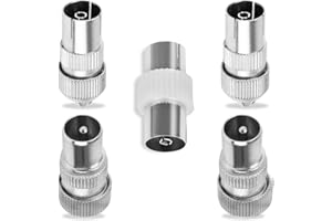 AIDI 5PCS Metal TV Aerial Co-Axial Plug - 2 Female 2 Male Coaxial Cable Connectors Adaptor for RF Cable, Freeview