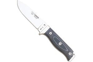 Cudeman Cuchillo 120-M MT-5 Hoja de Acero Inoxidable Böhler N-695 de 11 cm empuñadura de micarta Negra de 11,5 cm Funda de Cuero para Caza, Pesca, Supervivencia y bushcraft + Portabotellas Regalo
