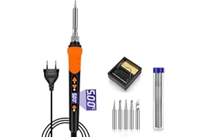 MUEZDUR Soldering Iron kIt, 120W Adjustable Temperature (180 ℃-500 ℃) Soldering Iron Gun Kit Welding Tool with 5 Soldering Tips, Soldering Wire, and Soldering Iron Stand