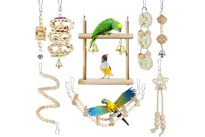 Juguetes para Pájaros, CAMITER 8 Piezas Pájaros Juguetes con Campanas, Escalera de Madera, Columpios, Juguetes para Masticar para pequeños y medianos Loros de Aves