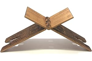 Ilm Verlag Rahle, Koranständer, Buchständer aus edlem Holz mit geprägten eingebrannten Ornamenten und Blumenmuster (75 cm)