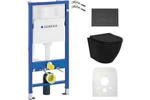 Lavita Duofix Basic voorwandelement + wandtoilet Brava zwart randloos + wc-bril met softclose + bedieningsplaat Delta 25 zwarte knop Complete set inbouwreservoir toilet