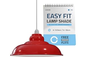 LEDSone Vintage Industrial Pendant Light Easy Fit with Metal Lampshade with Reduction Plate (E27) for Bedroom Living Room (Rosso)