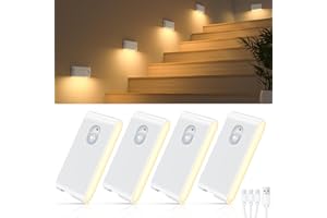 WILLED Luce Notturna, 4 Pezzi Lampada Notturna Sensore Movimento, Caricabile USB Luce Notturna Bambini con 3 Modalità (Auto/ON/OFF), per Scale, Camere da Letto, Cucina, Corridoio e Bagno