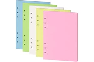 Mafeigu Blank Refill Paper, Colorful Unruled Pages for A5 Size 6-Ring Binder, A5 Planner Inserts,5-Color 120 GSM Thick Loose Leaf Paper,50 Sheets/100 Pages (Colorful Blank, A5)