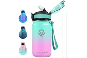 Grsta Gourde Isotherme, 500ml Gourde Enfant, Gourde avec Paille, Gourde Metal Sans BPA, Double Paroi Isolante, Gourde Acier Inoxydable Anti-Fuite, Bouteille d'eau pour Fille, Garcon