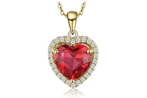 JewelryPalace Heart Of Ocean 3.9ct Created Red Ruby Love Forever Halo Pendant For Women, 14K 925 Sterling Silver - 18 Inch