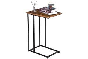 H JINHUI C-Shaped End Table, Sofa Side Table, Mobile Snack Table for Coffee Laptop Tablet, Industrial Style with Metal Frame, Storage Shelf for Living Room, Bedroom, Office