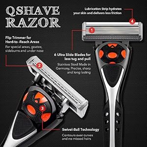 QSHAVE Man's Razor 6 Blade Refill Cartridges with Trimmer Blade (Q6) (4PCS) - Image 6