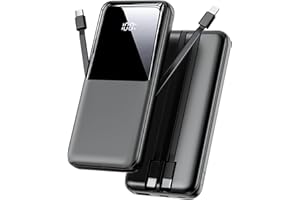 CFIAI Power Bank 26800mAh, Tragbares Ladegerät mit 3 Anschlüssen & 2 integrierten Kabeln, USB C Schnellladung Powerbank Externer Akku Kompatibel mit iPhone 17 16 15 14 13 Android, Schwarz