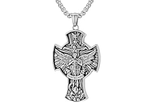 JewelryWe Collana da Uomo Cattolica Cristiana: con Pendente San Michele Medaglia Medaglione Scudo Croce Arcangelo Angelo