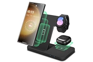 Wireless Charger 3 in 1, Foldable Fast Induction Charging Station for Samsung S25 S24 S23 S22+ S21 S20 Ultra FE/Note/Z Flip Fold 6 5 4, Galaxy Watch 7/Ultra/6/5 Pro/5/4/3, Galaxy Buds Black