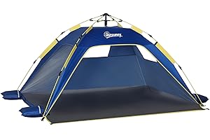 Outsunny Tenda da Spiaggia con Finestre Richiudibili e Porta a Cerniera, Tenda Istantanea in Poliestere e Fibra di Vetro, 220x173x120 cm