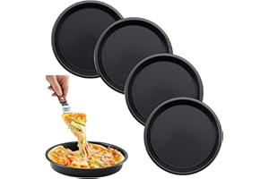 XSHAO® 4 Moule à Pizza, Plaque à Pizza 18cm Moule à Pizza Ronde avec Revêtement Antiadhésif Moule à Quiche pour Pizza/Tarte Flambée/Gâteau