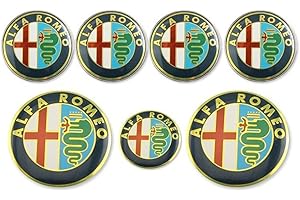 HHHX 7 Set 60mm Wheel Center Cap Emblem, Pour Alfa Romeo Brera 159 SW New Spider Giulietta Nouveau Logo 74mm Capot Tronc + Volant Badge Car Styling Accessoires