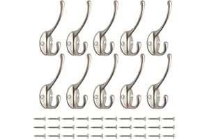 BOSDONTEK Wieszaki na ubrania w stylu vintage, 10 sztuk, metalowe haki na kapelusze, płaszcze, wieszaki na płaszcze, podwójne wieszaki garderobiane, idealne do łazienki, kuchni, biura, toalety, centrum handlowego (kolor brązowy vintage, brąz) (srebrny)