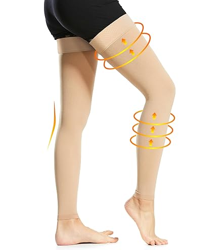 1 Pair Medical Open Toe Thigh High Compression Stockings Wh Silicone Band For Women & Men