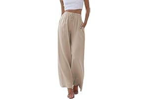 Cegerne Pantalones de Lino para Mujer Pantalones Largos Ligeros de Verano Corte Holgado Casual Perneras Anchas con Bolsillos