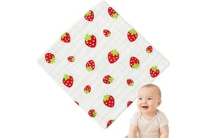 BABYZOCO Toalla Gasa para Bebe, Toallitas de algodón para bebé, Toallitas de Muselina para bebé, Muselinas Bebe Algodón, 6 Capas de absorción, 100% algodón, 25 x 25 cm, Diseño Estampado Fresas