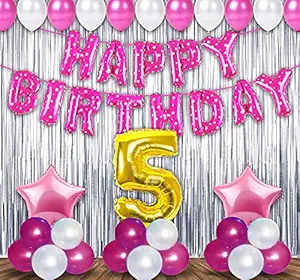 Party Propz 5th Birthday Decoration Items For Girls - 58Pcs Fifth Birthday Decoration - 5th Birthday Party Decorations,Birthday Decorations kit for Girls 5th birthday/ Baby Birthday Decoration Items 5 Year / Birthday Decorations kit for Girls 5th birthday