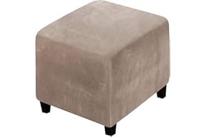 XGANGM Quadrato Copri Pouf Elasticizzato 40x40/45x45/50x50/80x80/ 100x100cm Velluto Fodera Poggiapiedi Copri Ottomano Cover Sgabello Copertura Protettiva Elasticizzat,Taupe,1small