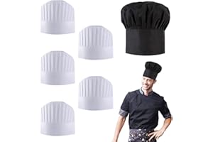PFLYPF 1-Kochhut, Baumwollhut, mit 5-Kuppel-Kochhüten, atmungsaktiv, staubdicht, einstellbar, Wiederverwendbare Küche, Hotel, Restaurant, Magenkappe für Männer und Frauen (schwarz, weiß)