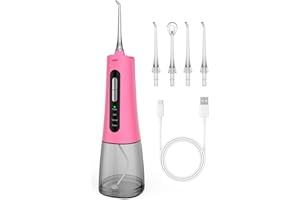 OLLSE Water Flosser Cordless Oral Irrigator Rechargeable Dental Water for Teeth Braces with 300ML Water Tank for Travel & Home Use (Pink)