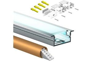 HOOLED Infälld LED-profil i aluminium, 2 m x 10 stycken (totalt 20 meter), U-profil med kanter och mjölkaktig diffusor, alumi