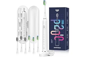 JTF Spazzolino Elettrico Sonico Adulti con 5 Modalità di Spazzolamento, Spazzolini Elettrici ad Ultrasuoni Impermeabile IPX7, 6 Testine, Timer e Custodia Spazzolino da Viaggio