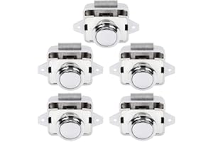 OCGIG Cabinet Push Button Lock Button Type Locks for Caravan, Motorhome, Cupboard Knob, Silver, Pack of 5