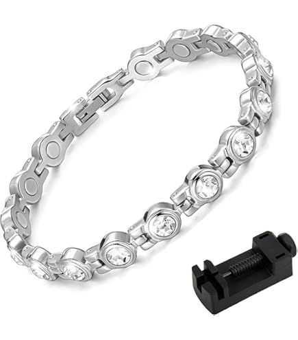 2 Braccialetti Magnetici In Acciaio Al Titanio - 3500 Gauss, Argento E Oro, Regolabili, Per Donna