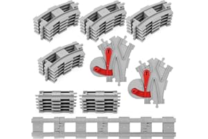 HOTUT 32 PCS City Train Tracks, City Railway Rails for Train, Construction Toy Set Compatible with All Major Brand, Classic Tracks Gifts for Boys and Girls, 2 Change Track 20 Curved Rails 10 Straights