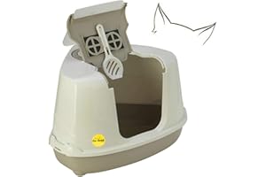 CAT CENTRE Grey Large Corner Cat Flip Litter Tray Hooded Box Toilet +Scoop +Charcoal Filter Extra Deep Anti-Spillage Easy Cleaning Access Durable Flap Door Enclosed Kittens Detachable Safe Loo Den